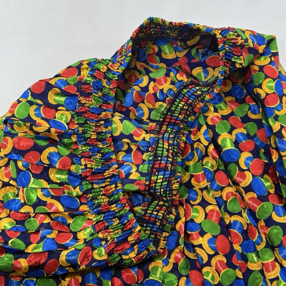 Vintage Montage Mosaic Blouse Top Skirt Set Matching Size M Retro Spool All Over - Picture 12 of 12